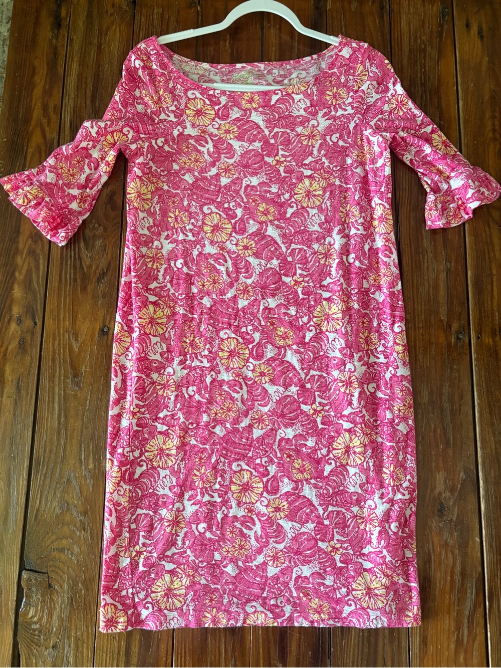 Lilly Pulitzer Pink Floral Shift Dress with Yellow Accents